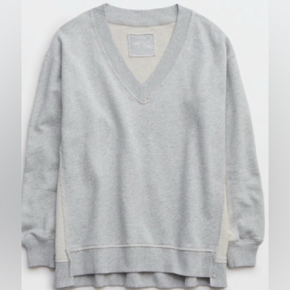 Aerie Heather Gray Textured Pullover